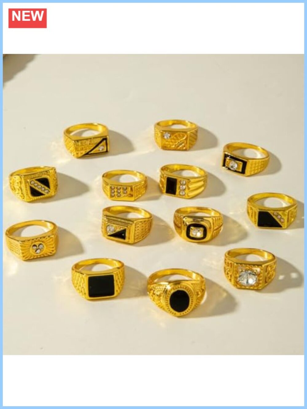 13pc Chunky Stackable Rings Set Rhinestone Enamel Signet Statement Jewelry - Picture 3 of 5